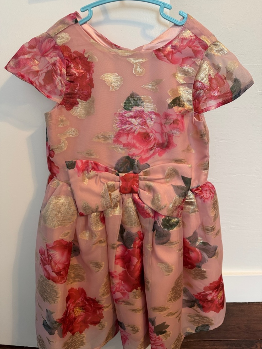 Gymboree Pink Floral Dress with Gold Accents and Bow